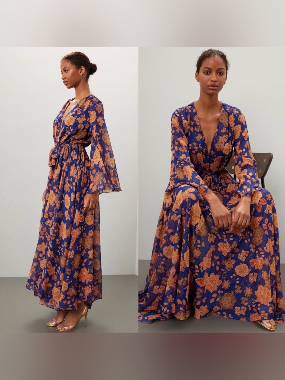 MISA Los Angeles Gia Dress flowing maxi dress in blue floral XS